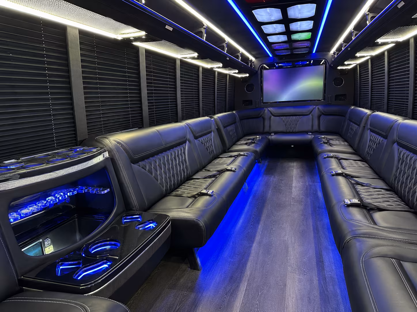 charleston 20 passenger party bus inside