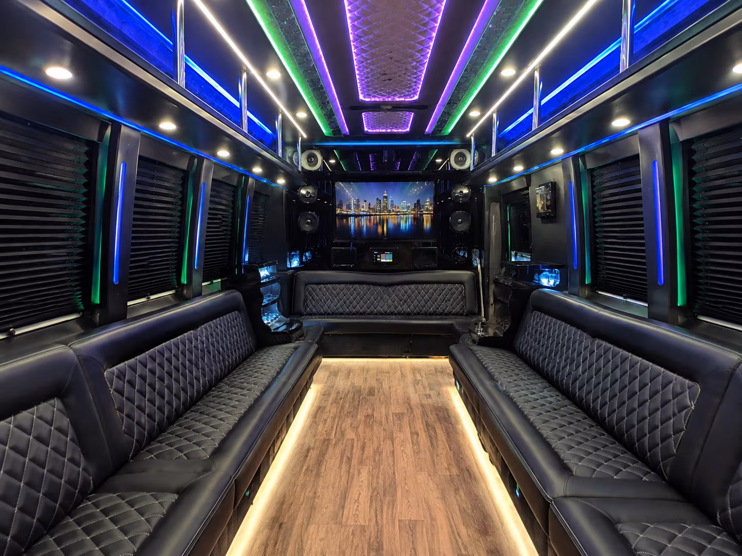 charleston 25 passenger party bus interior